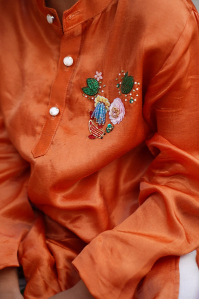 Wild Bloom Pure Silk Hand Embroidered Kurta Pajama Set - Funny Bones Clothings