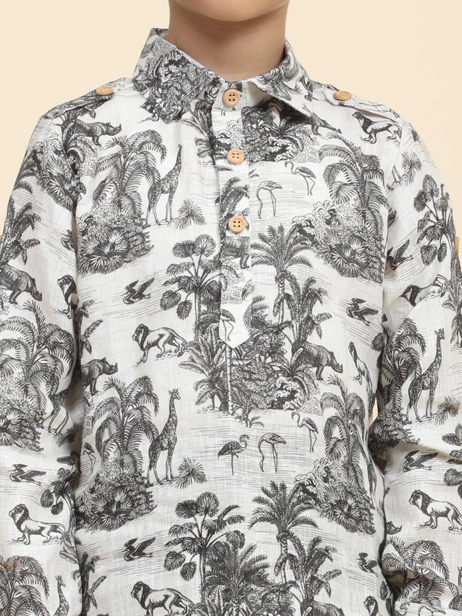 Wildlife Print Pure Linen Kurta and Premium Cotton Pajama Set - Funny Bones Clothings
