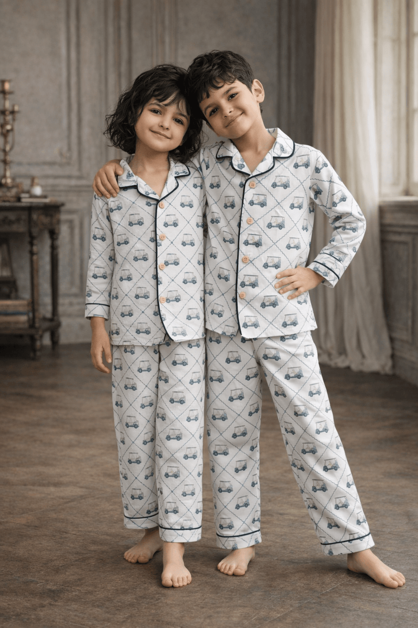 Wobbly Car Print Premium Italian Cotton Night Suit - Funny Bones Clothings