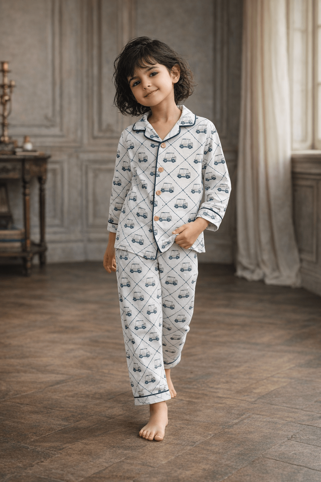 Wobbly Car Print Premium Italian Cotton Night Suit - Funny Bones Clothings