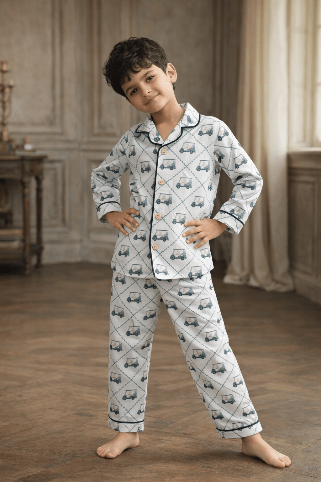 Wobbly Car Print Premium Italian Cotton Night Suit - Funny Bones Clothings