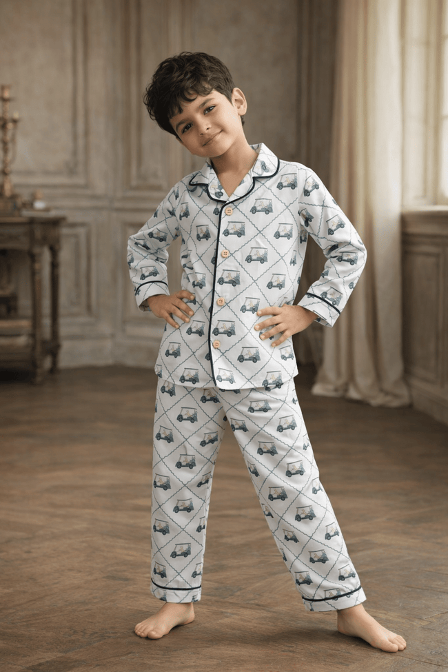 Wobbly Car Print Premium Italian Cotton Night Suit - Funny Bones Clothings