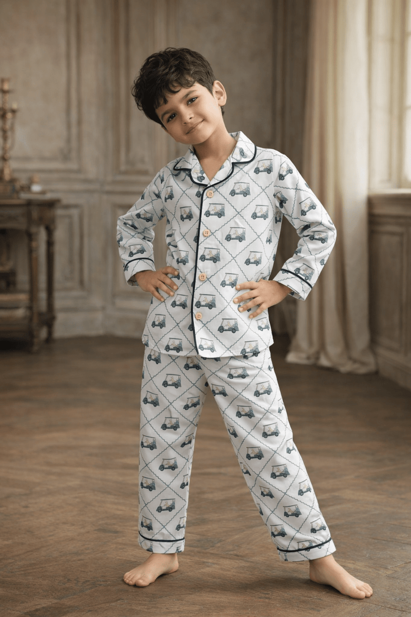 Wobbly Car Print Premium Italian Cotton Night Suit - Funny Bones Clothings